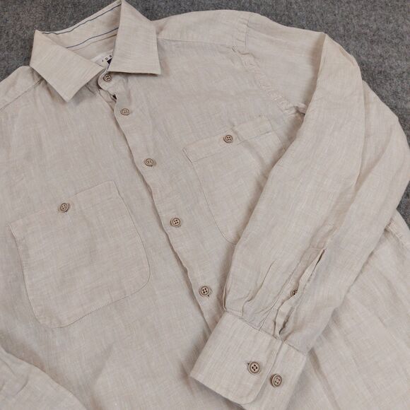 Joseph Abboud Button-Up Shirt Men’s S Beige 100% Linen Long Sleeves - Picture 1 of 8